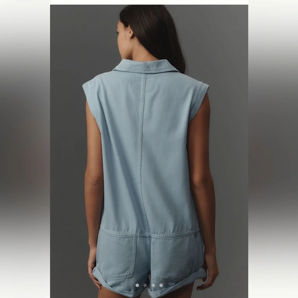 Anthropologie Pilcro Sleeveless Collared Romper Blue Sz Small - Picture 3 of 15